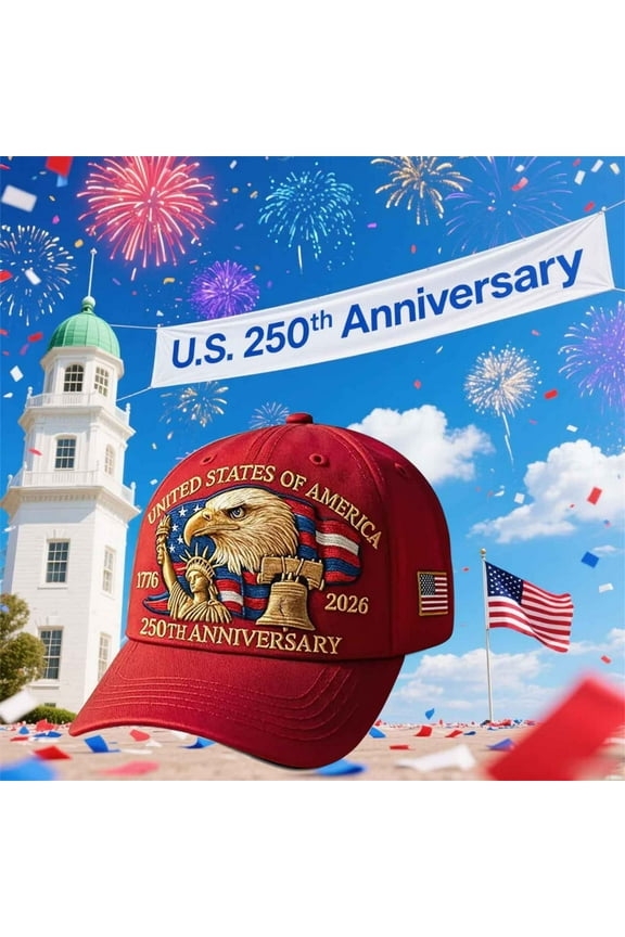 United States 250th Anniversary Hat - Tribute America 250 Anniversary Adjustable Patriotic Bald Eagle Printed Baseball Cap for Men Women(Red)