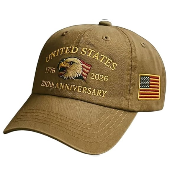 United States 250th Anniversary Hat, USA Baseball Cap 1776-2026 American Eagles Hat Patriotic Embroidered Hats for Men Women(1PC,Khaki)