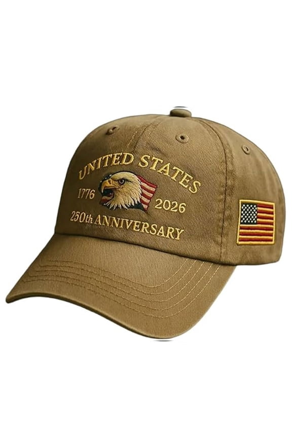 United States 250th Anniversary Hat, USA Baseball Cap 1776-2026 American Eagles Hat Patriotic Embroidered Hats for Men Women(1PC,Khaki)