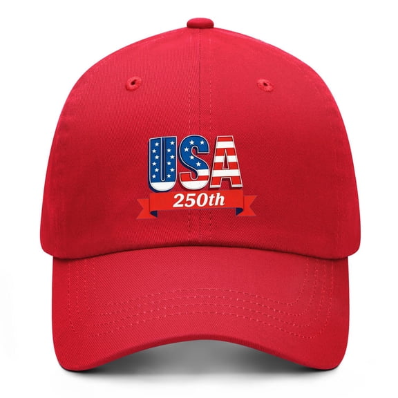 United States 250th Anniversary Hat with Retro Patriotic Printed Artwork and Curved Brim Baseball Cap Design