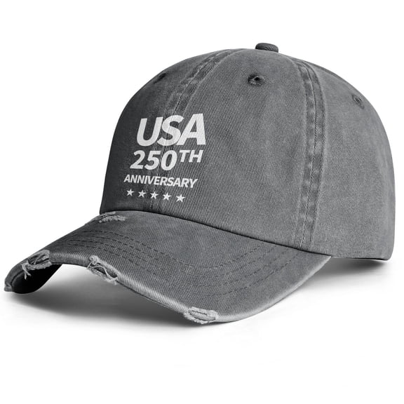 United States 250th Anniversary Hat with Washed Denim Fabric and Patriotic Heat Transfer Print for Men Women