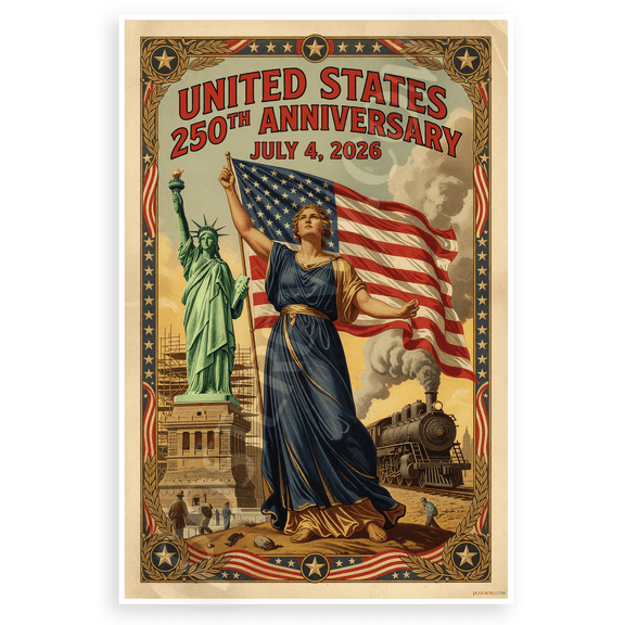United States 250th Anniversary July 4 2026 Vintage Patriotic 12x18 US Made Poster