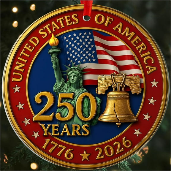United States 250th Anniversary Ornament, 2D Acrylic 250th Anniversary USA Christmas Tree Ornament, 250 Patriotic American Christmas Ornaments, Gift for US Citizens, Patriotic Collectors (USA Pedal)