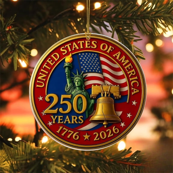 United States 250th Anniversary Ornament, 2D Acrylic 250th Anniversary USA Christmas Tree Ornament, 250 Patriotic American Flag Christmas Ornaments, Gift for US Citizens, Patriotic Collectors Decor