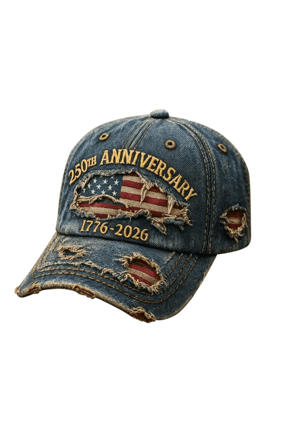 United States 250th Anniversary, Patriotic 250th Anniversary Embroidered Baseball Hat, Blue Adjustable Vintage Washed Commemorative Cap for Adults