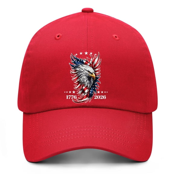 United States 250th Anniversary Red Baseball Cap Featuring Patriotic Printed Artwork with Adjustable Design for Casual Everyday Comfort