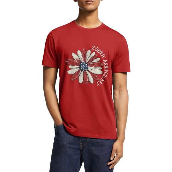 United States 250th Anniversary Red Graphic T Shirts for Men, 1776-2026 Retro Flag Design Crewneck Tee with Heat Transfer Craft - S