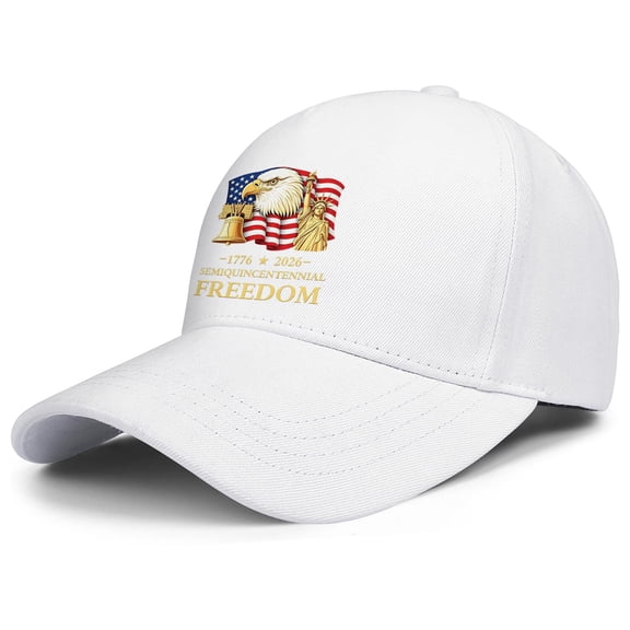 United States 250th Anniversary White Baseball Cap Featuring Adjustable Closure and Patriotic Printed Design for Adults