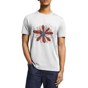 United States 250th Anniversary White Graphic T Shirts for Men, 1776-2026 Retro Flag Design Crewneck Tee with Heat Transfer Craft - M