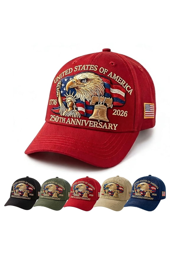United States 250th Red Cap, USA 250th Anniversary Celebration Hat, Adjustable Retro Bald Eagle Patriotic Cap for Men Women
