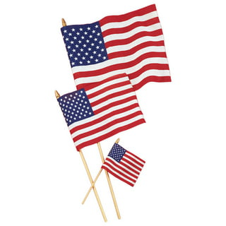 6 x 4 Small Cloth American Flags on Wooden Sticks - 12 Pc
