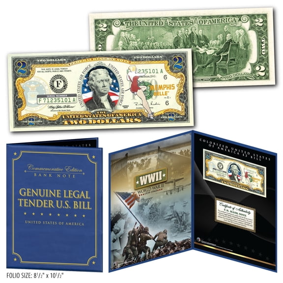 United States AIR FORCE WWII Vintage Genuine $2 Bill in 8x10 Collectors Display