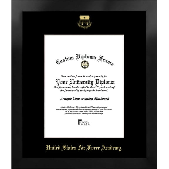United States Air Force Academy 8.5w x 11h Manhattan Black Single Mat Gold Embossed Diploma Frame with Bonus Campus Images Lithograph (value savings at $59)
