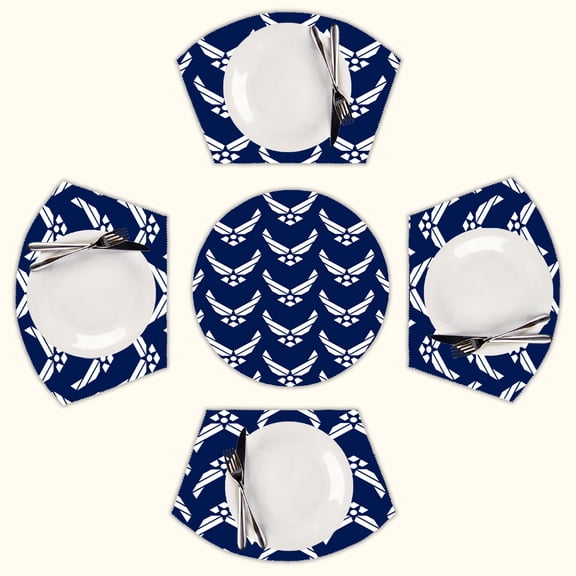 United States Air Force Logo, White Graphic Round Table Placemats Set Of 5 Wedge Table Mats Washable Heat Resistant Place Mat For Dining Table Kitchen Farmhouse Restaurant