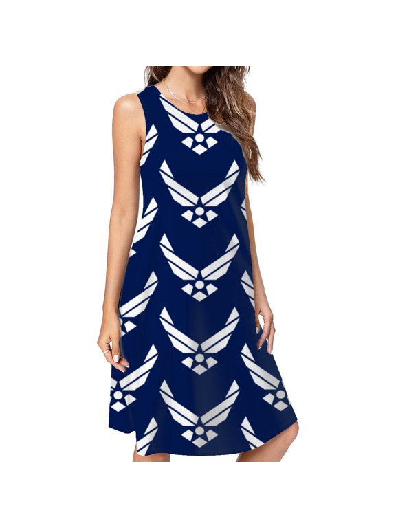 United States Air Force Logo, White Graphic Spring Summer Dresses For Women Fashion Dress Casual Sleeveless Loose Sundress With Pockets