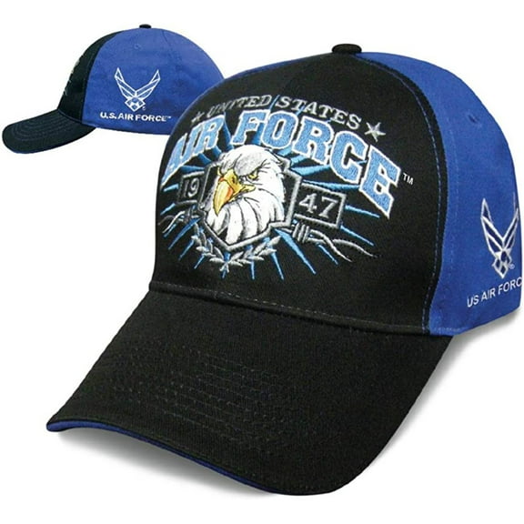 United States Air Force Since 1947 Eagle Burst Baseball Hat Cap (Black/Royal Blue)