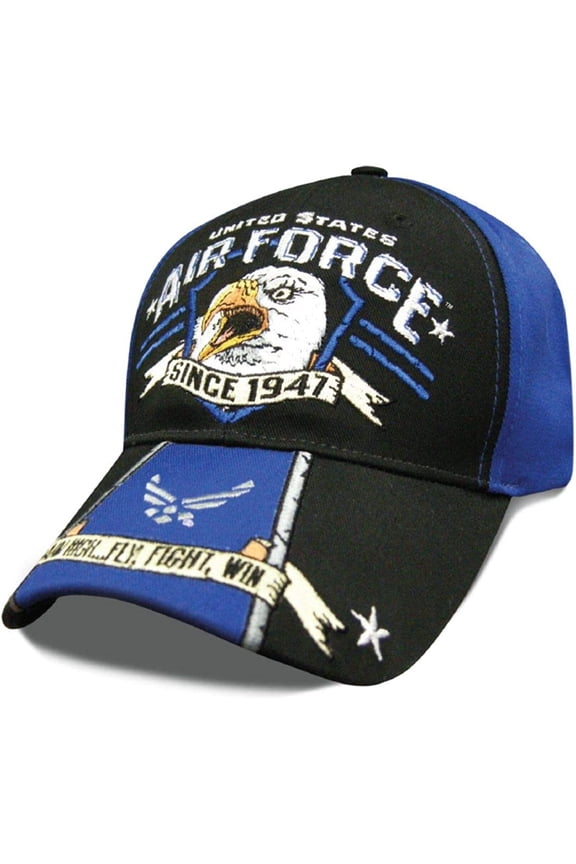 United States Air Force Since 1947 Eagle Scream Baseball Hat Cap (Black/Royal Blue)