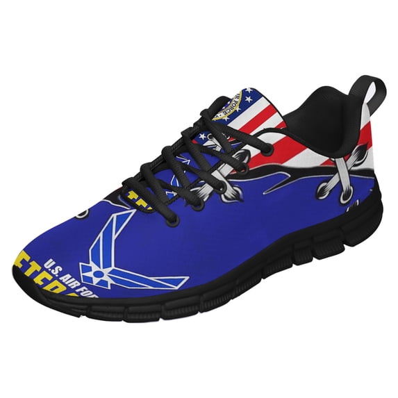 United States Air Force Veteran American Flag Shoes for Men Women Running Shoes Lightweight Walking Sneakers Mesh Athletic Sport Shoes Black Size 3.5