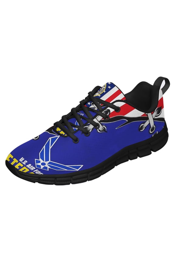 United States Air Force Veteran American Flag Shoes for Men Women Running Shoes Lightweight Walking Sneakers Mesh Athletic Sport Shoes Black Size 8.5