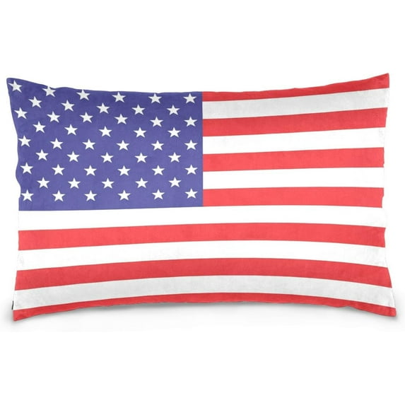 United States America Flag Velvet Oblong Lumbar Plush Throw Pillow Cover/Shams Cushion Case - 20x26in - Decorative Invisible Zipper Design for Couch Sofa Pillowcase Only