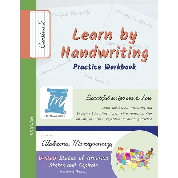 United States of America, States and Cap Handwriting Practice Workbook - United States of America, States and Capitals - Cursive, Level 2: Learn by Handwriting -, Book USSC2, (Paperback)