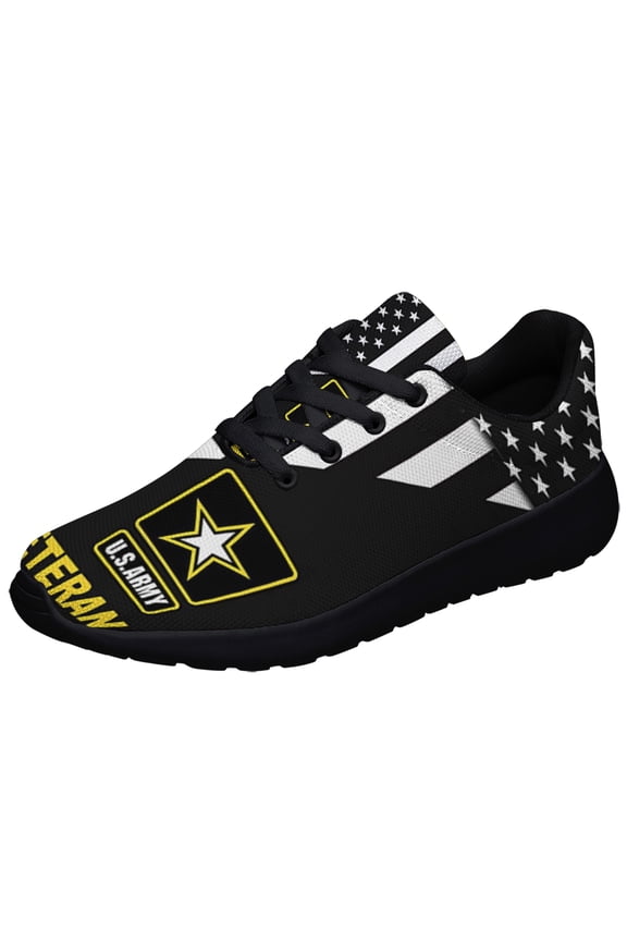 United States Army Veteran American flag US Shoes Sneakers for Women Men Black Size 10