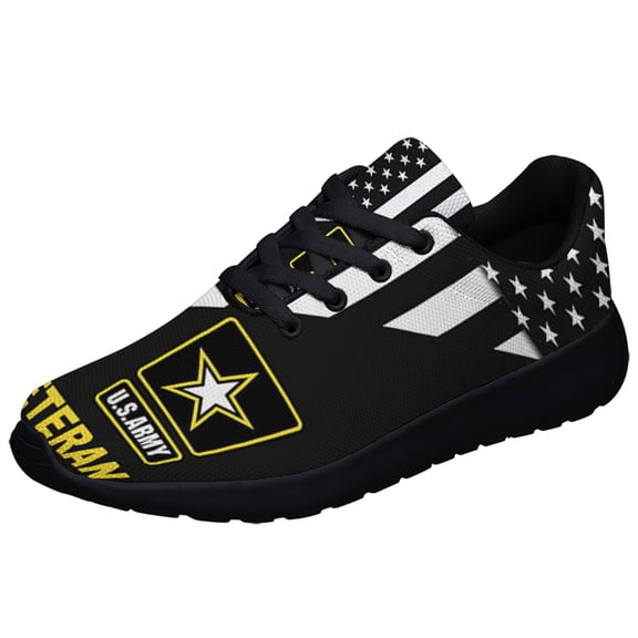 United States Army Veteran American flag US Shoes Sneakers for Women Men Black Size 6
