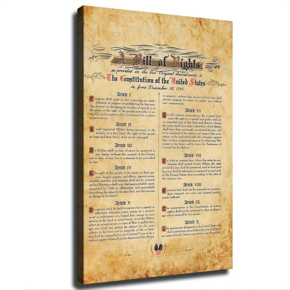 United States Bill of Rights America Historical Retro Canvas Wall Prints poster Modern Home Aesthetic Decor Wall art for Bedroom Dorm (Framed 16x24inch)
