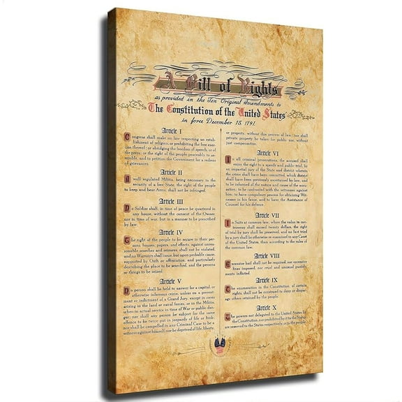 United States Bill of Rights America Historical Retro Canvas Wall Prints poster Modern Home Aesthetic Decor Wall art for Bedroom Dorm