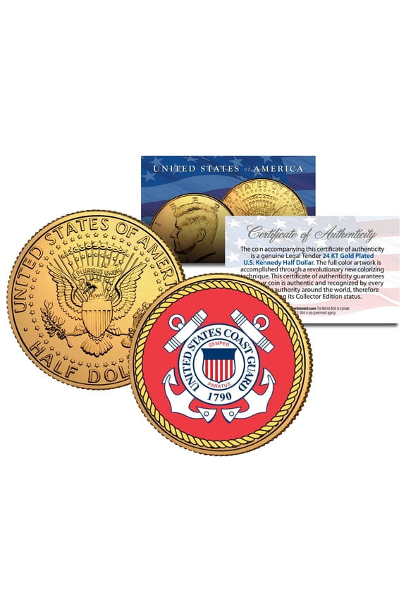 United States COAST GUARD *Emblem* 24K Gold Plated JFK Half Dollar Coin MILITARY