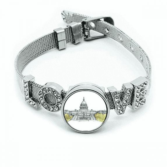 United States Capitol Art Deco Fashion Bracelet Wristband Crystal Love Adjustable Bangle