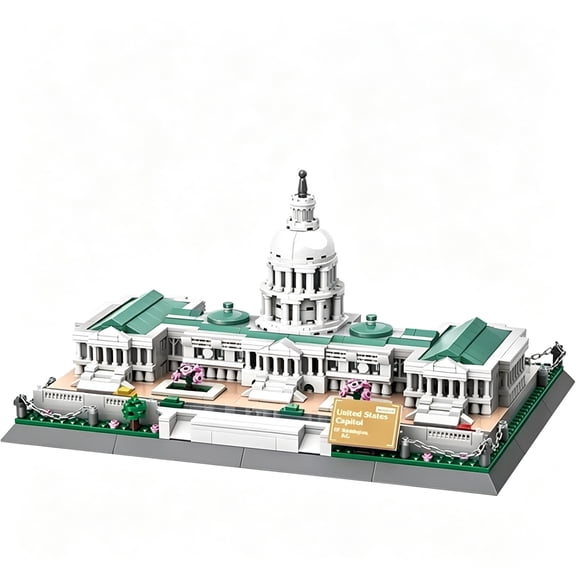 United States Capitol Building Blocks Set 1074 Pieces Washington D.C. Architecture Model Kit with Nameplate & Chain Fence USA Landmark Souvenir Construction Toy for Adults