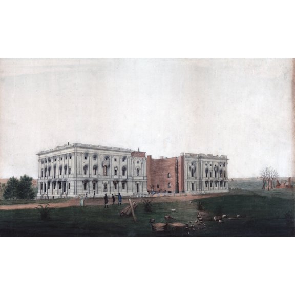 The United States Capitol Building. U.S. Capitol After Burning By The British. Drawing Shows The Ruins Of The U.S. Capitol Following British Attempts To Burn The Building. Washington History (24 x 18)