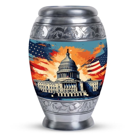 United States Capitol With Flag Cremation Urns For Ashes, Cremation Urns For Men, Funeral Urns For Adult Human Ashes, Urns For Women, Metal Urns, Urn For Female Ashes, Memorial Urn For Ashes 10 Inch