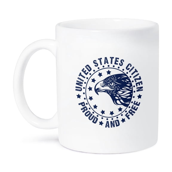 3dRose, United States Citizen- Proud and Free- Design in Blue and White, 15oz Mug