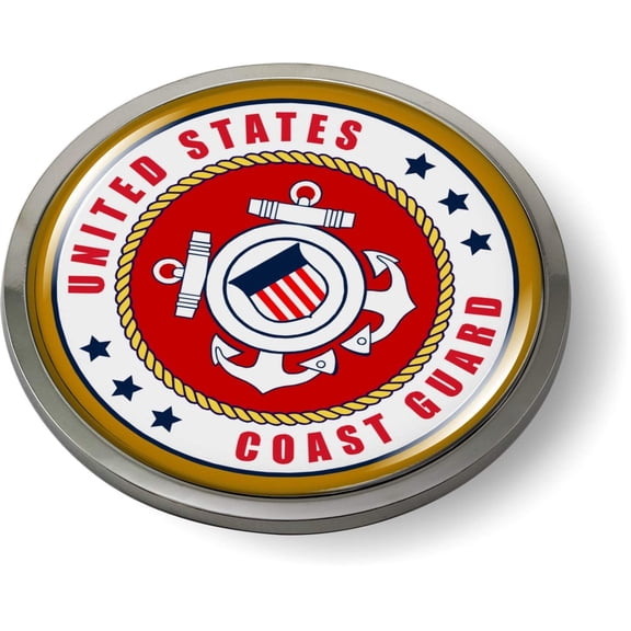 BestLicensePlateFrames United States Coast Guard 3D Domed CAR Emblem Badge Sticker Chrome Metal Round Bezel (r)