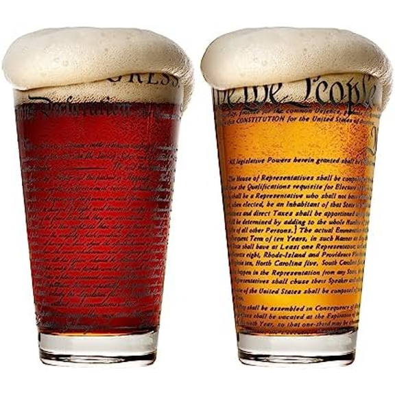 United States Constitution & Declaration of Independence Glasses (Set of 2) - 16 oz Drinking Glasses - American US Patriotic Gift Set We The People - Beer Glasses$$Home Decor, Kitchen, & Other