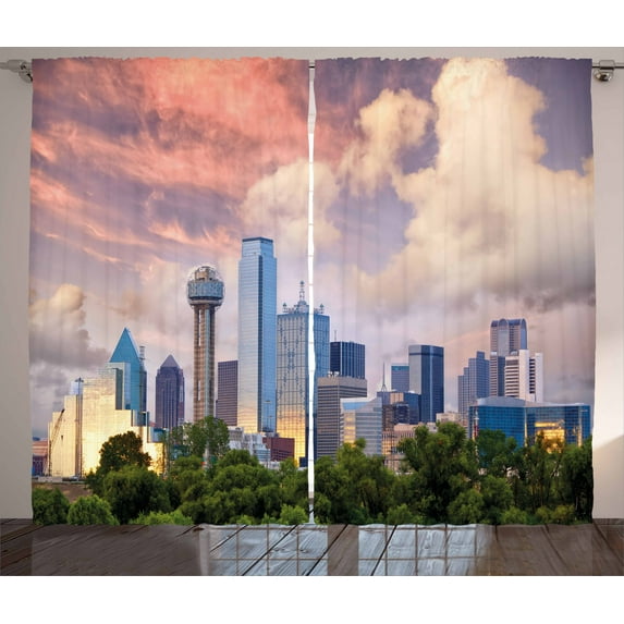 Ambesonne United States Curtains 2 Panel Set, Dallas Skyline, 108" x 90", Multicolor