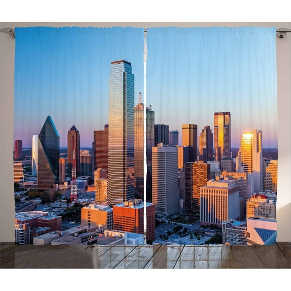 Ambesonne United States Curtains 2 Panel Set, Dallas Sunset, 108" x 108", Multicolor