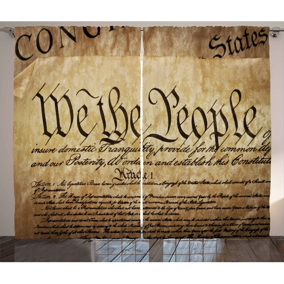 Ambesonne United States Curtains 2 Panel Set, Constitution Text, 108" x 84", Pale Brown