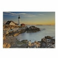 thumbnail image 1 of United States Cutting Board, Cape Elizabeth Maine River Portland Lighthouse Sunrise USA Coast Scenery, Decorative Tempered Glass Cutting and Serving Board, Small Size, Blue Tan, by Ambesonne, 1 of 1