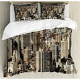 thumbnail image 1 of United States Duvet Cover Set, Aerial New York City Famous Town of the World North American Capital Image, Decorative 3 Piece Bedding Set with 2 Pillow Shams, Queen Size, Beige Tan, by Ambesonne, 1 of 3
