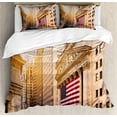 thumbnail image 1 of United States Duvet Cover Set, Famous Wall Street Building New York Stock Exchange with Flags Urban, Decorative 3 Piece Bedding Set with 2 Pillow Shams, Queen Size, Sand Brown Navy Red, by Ambesonne, 1 of 3