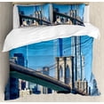 thumbnail image 1 of United States Duvet Cover Set, Lower Manhattan Skyline Brooklyn Bridge in New York City Famous Landmark, Decorative 3 Piece Bedding Set with 2 Pillow Shams, Calking Size, Pale Blue Tan, by Ambesonne, 1 of 3