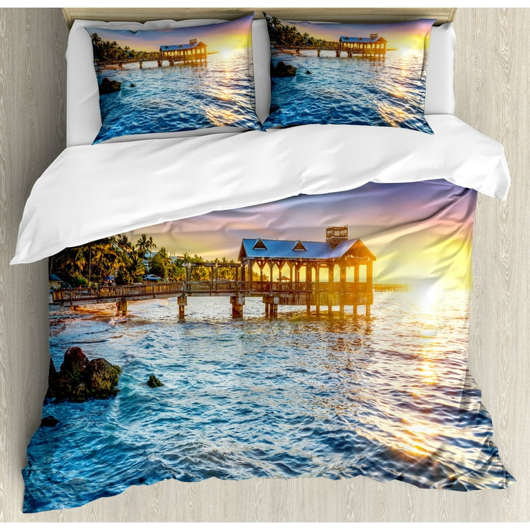 United States Duvet Cover Set, Pier at Beach in Key West Florida