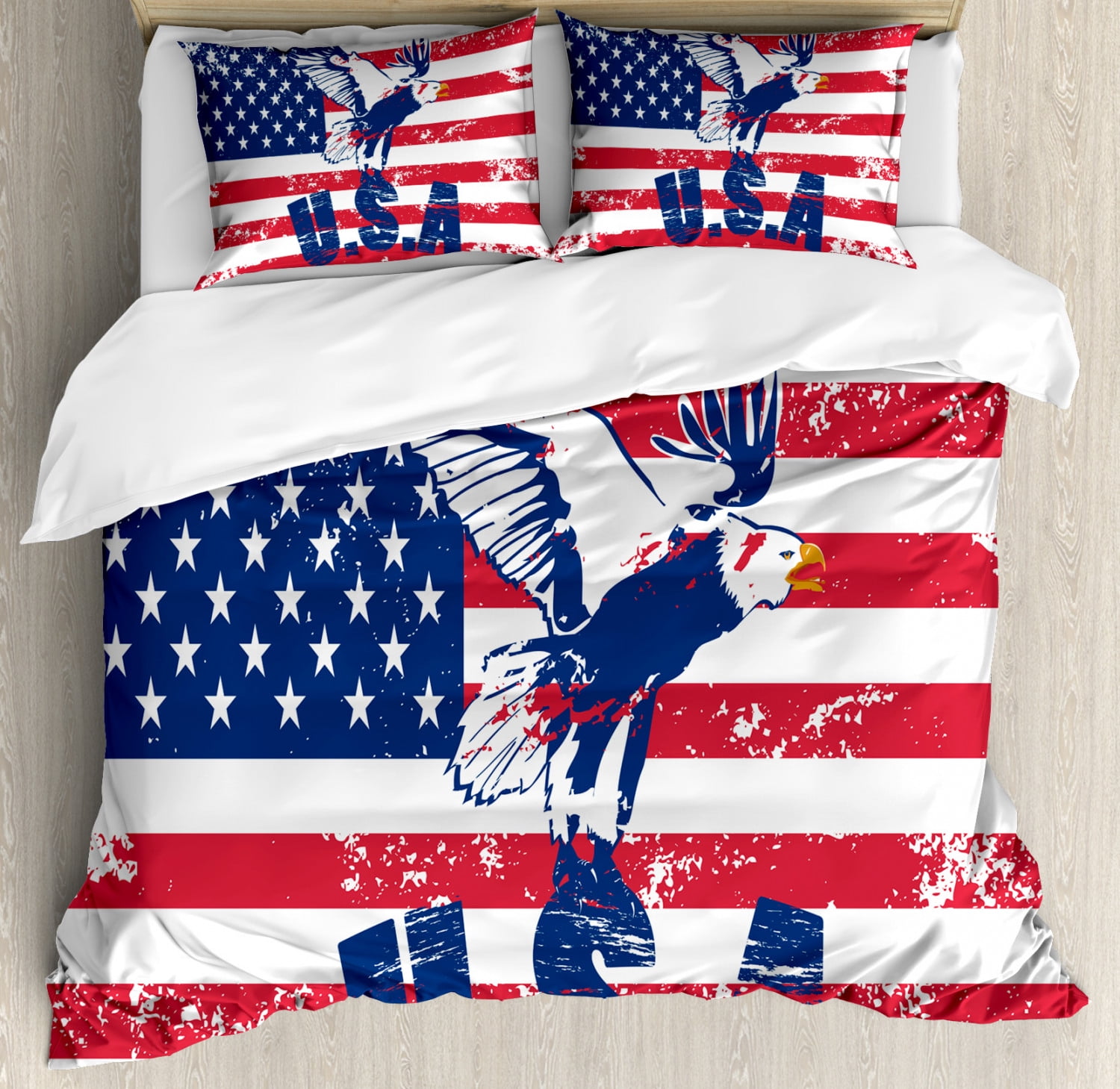 Queen Size American Flag Microfiber Duvet Cover Set