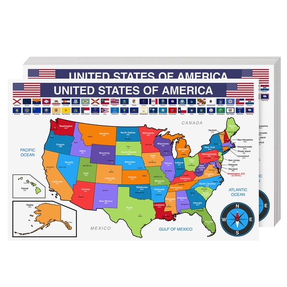 United States Educational Map with State Flags Poster – Geography for Classrooms and Libraries | Great for Kids, Students and Teachers | 80lb Cardstock (216gsm) | 11 x 17” | 10 per Pack