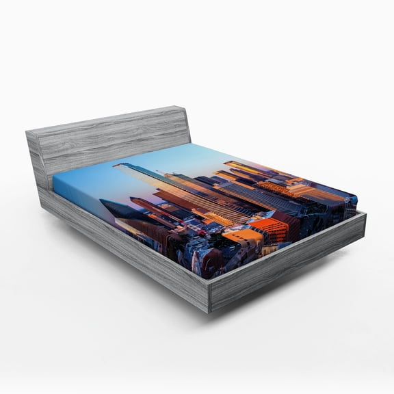 United States Fitted Sheet, Dallas Texas City with Blue Sky at Sunset Metropolitan Finance Urban Center, Soft Decorative Fabric Bedding, Full Size, Multicolor, by Ambesonne