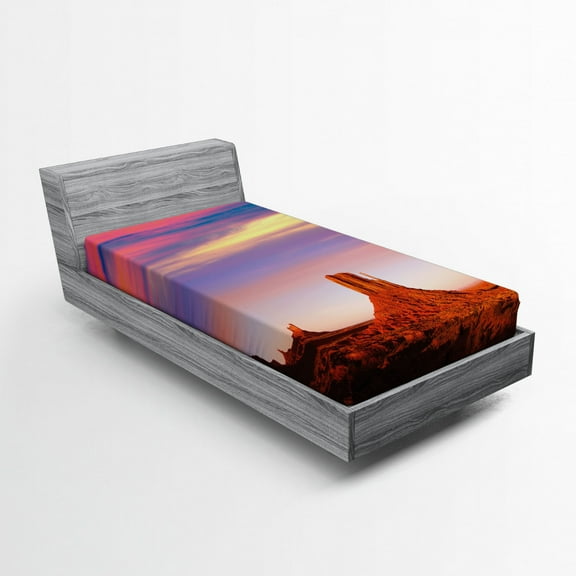 Ambesonne United States Fitted Sheet, Monument Valley, Twin Size, Dark Orange Pink Blue
