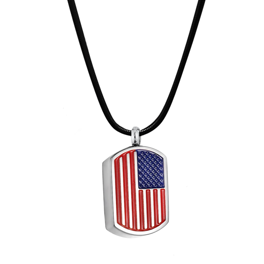 United States Flag Dog Tag Ashes Holder Cremation Urn Necklace for Ashes Memorial Keepsake Necklace Cremation Jewelry With Funnel Kit